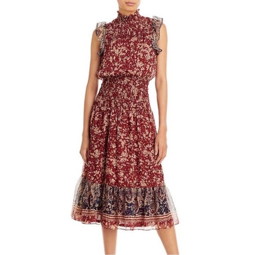 Aqua Floral Smocked Waist  Detail Dress Size S